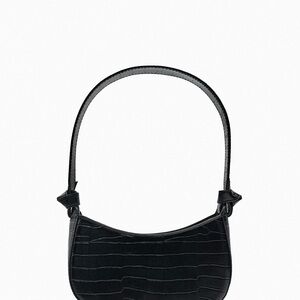 Zara Black Leather Croc-Pattern Shoulder Bag